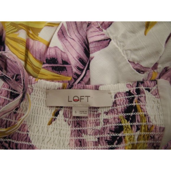 Loft Womens Paradise Tiered Mini Dress 6 Hawaiian Purple Palm Leaves Tent - Picture 7 of 9